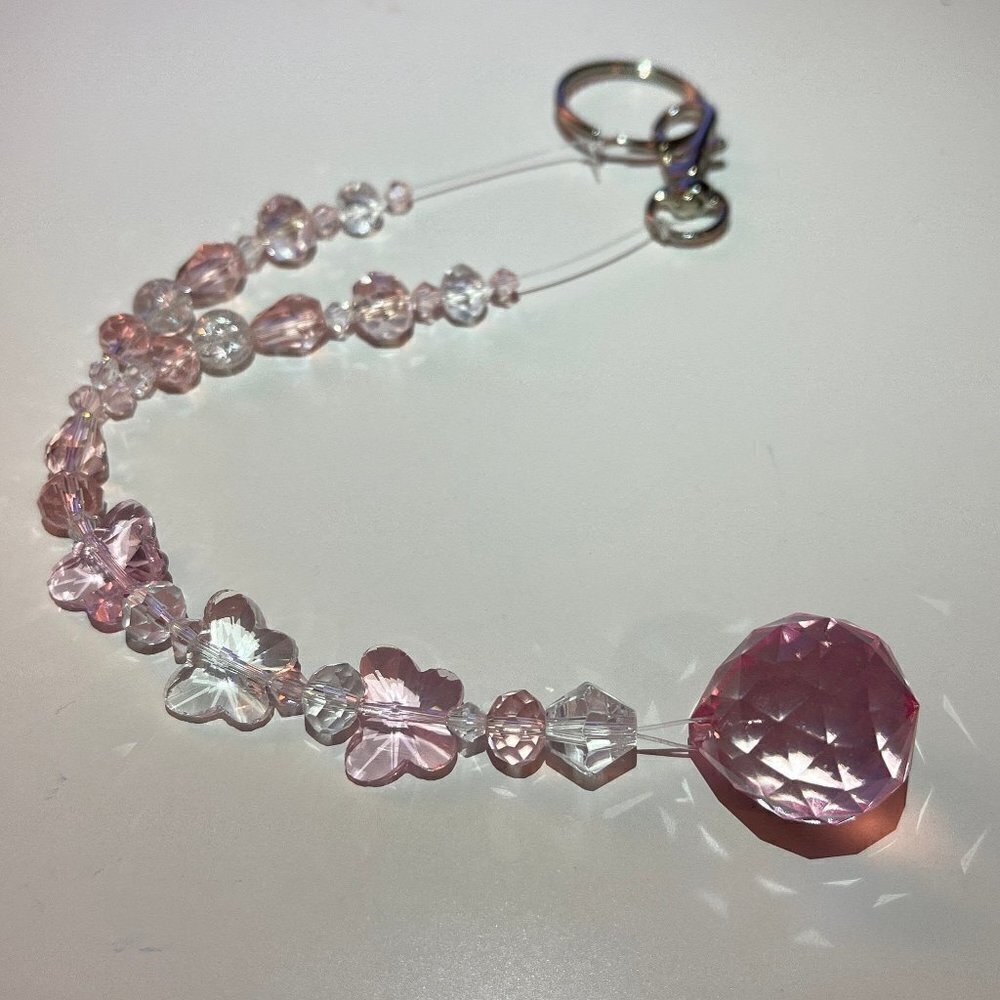 Beaded Suncatcher Car Charm Rearview Mirror Ornament Butterfly PinkCrystal Prism - Picture 2 of 10